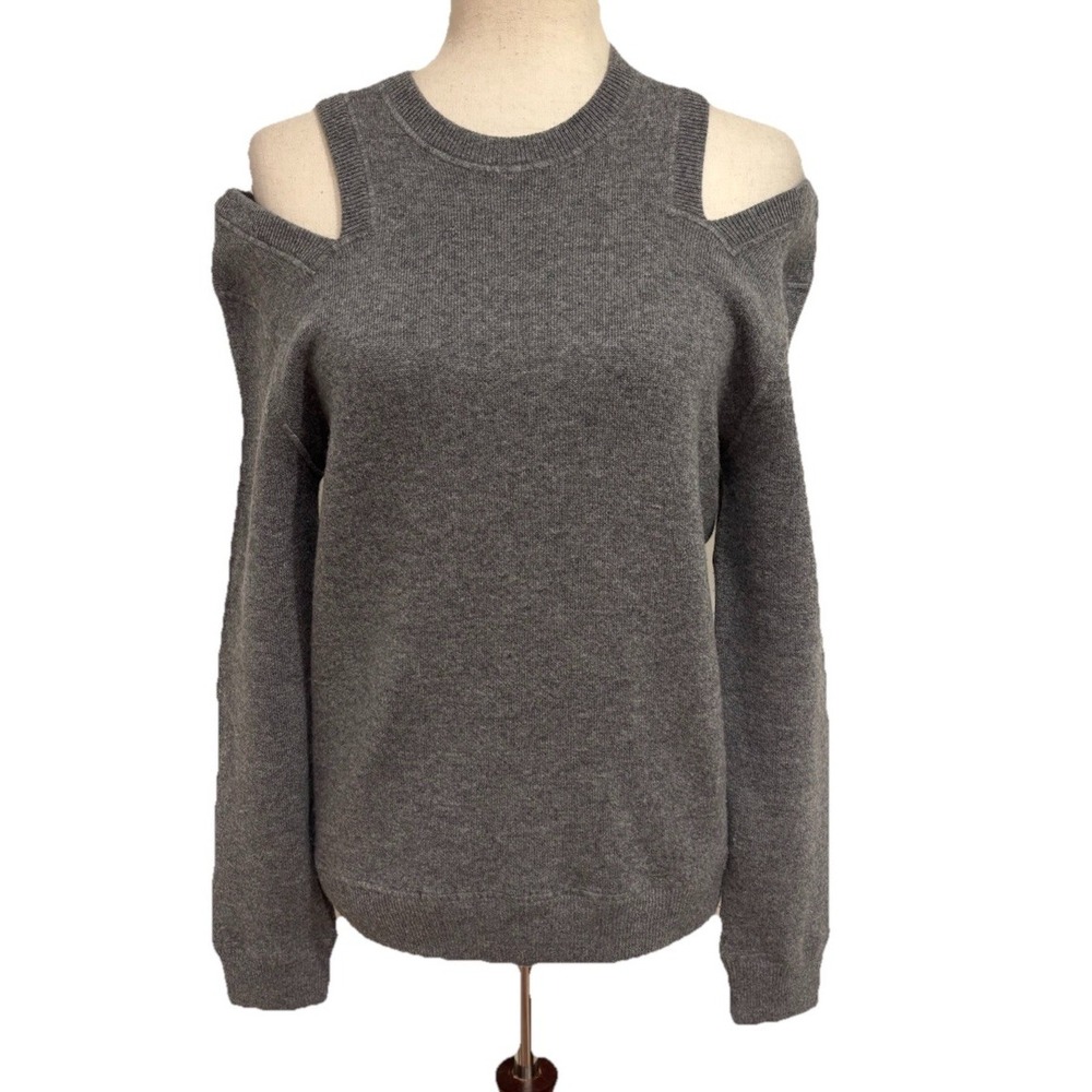 Michael Kors Collection Cashmere Cotton Peekaboo Cold Shoulder Sweater Gray S